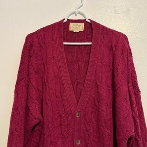 Vintage L.L. Bean Burgundy Cable Knit Sweater Mens XL Tall Button GrandpaCore